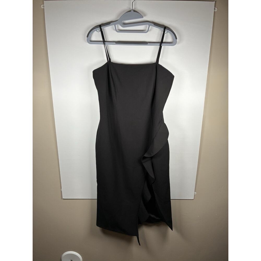 Bardot Womens 8 Black Spaghetti Strap Ruffle Side Slit Knee Length Dress NWT